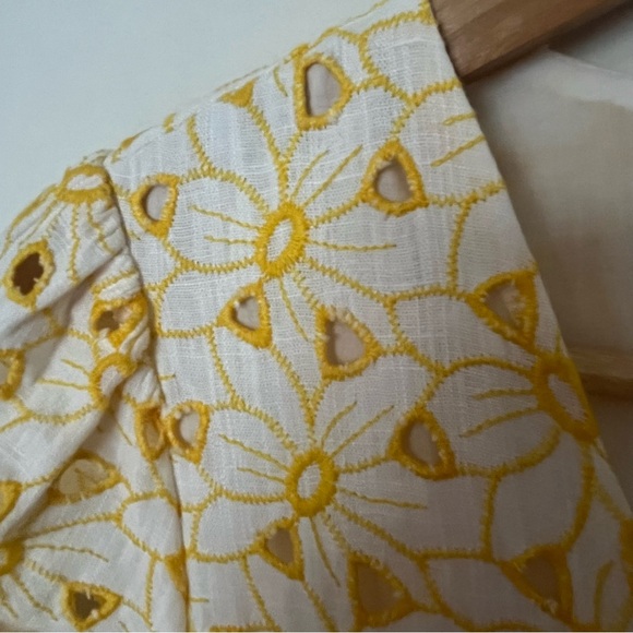 Ever New Yellow Embroidered Puff Sleeve Mini Dress Fit and Flare Coquette Size 4 - Picture 8 of 15